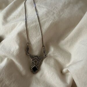 Elegant Silver Necklace with Black Accents
